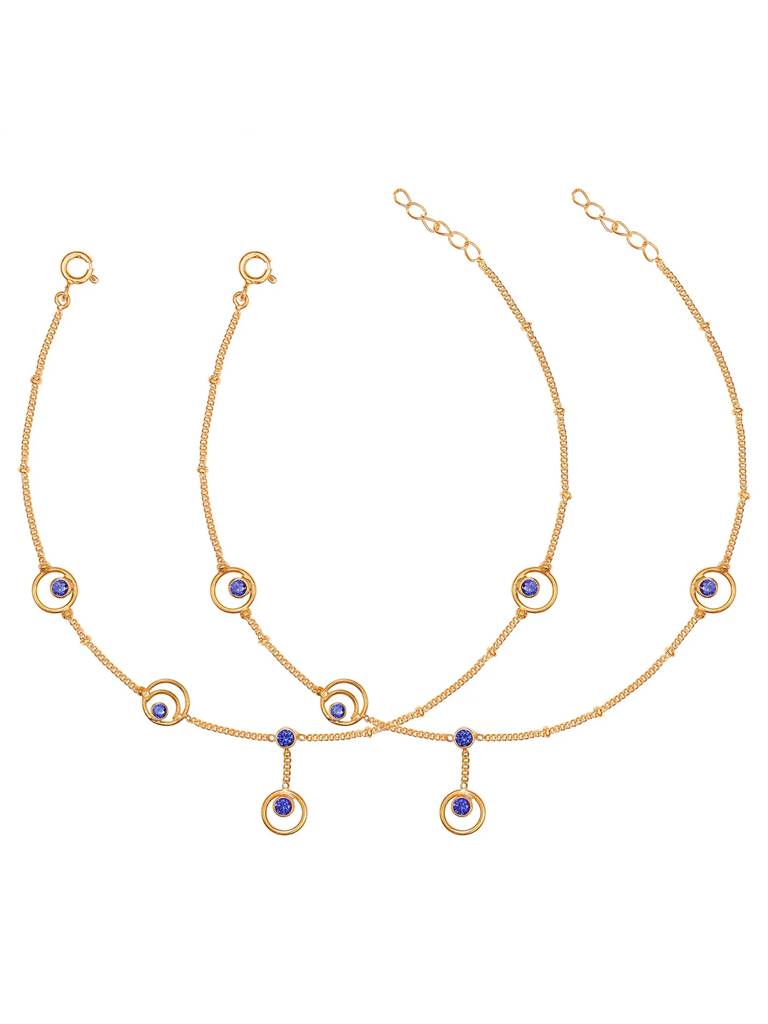 Silver Round Motif With Blue Stone Anklet : U080SO08LA0295