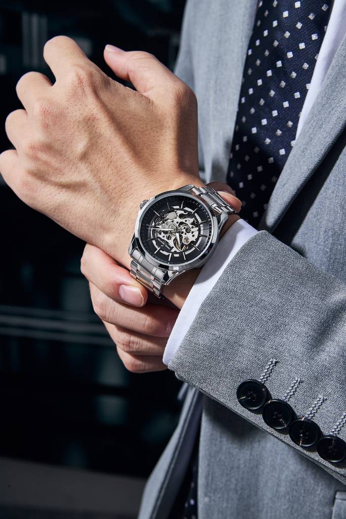 Paris Tech Collection Automatic Skeleton Wrist Watch For Men – Round Dial, Stainless Steel Strap, Mechanical Move : DHM1062-11