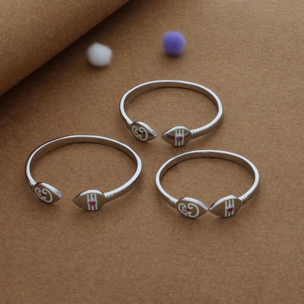 Iyal Divine Vel Silver Kid Bangles (0-1 Yrs) | Kada | 925 Hallmark | Adjustable | Everyday Wear : KB-CC-RH-C-294-S