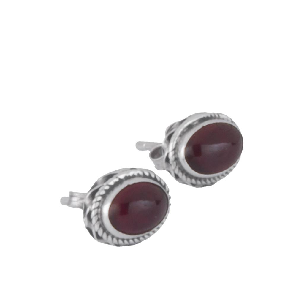 925 Sterling Silver Garnet Eartops For Women | Natural Red Gemstone Stud Earrings | High Polish Silver Jewelry Gift : FU-0709