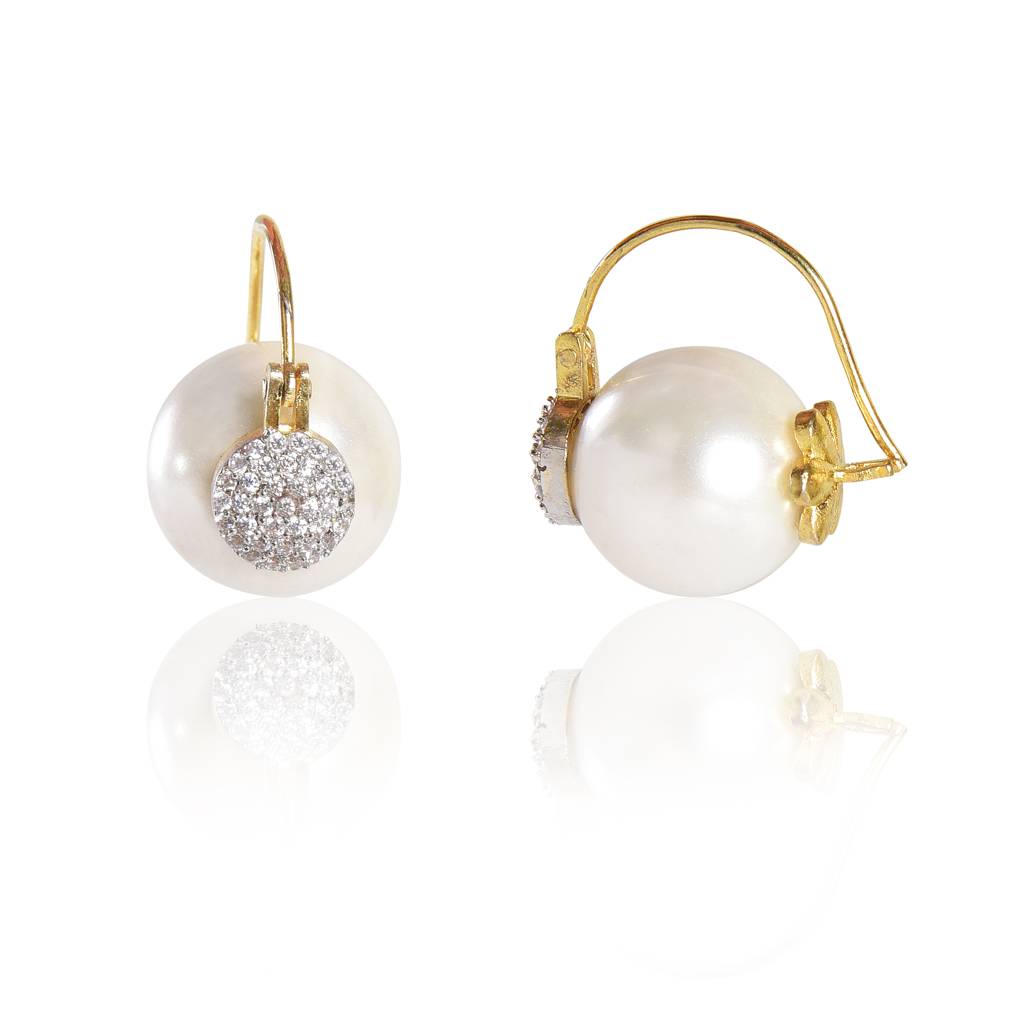 Classic Pearl Zircon Dangler Earrings : IE810A