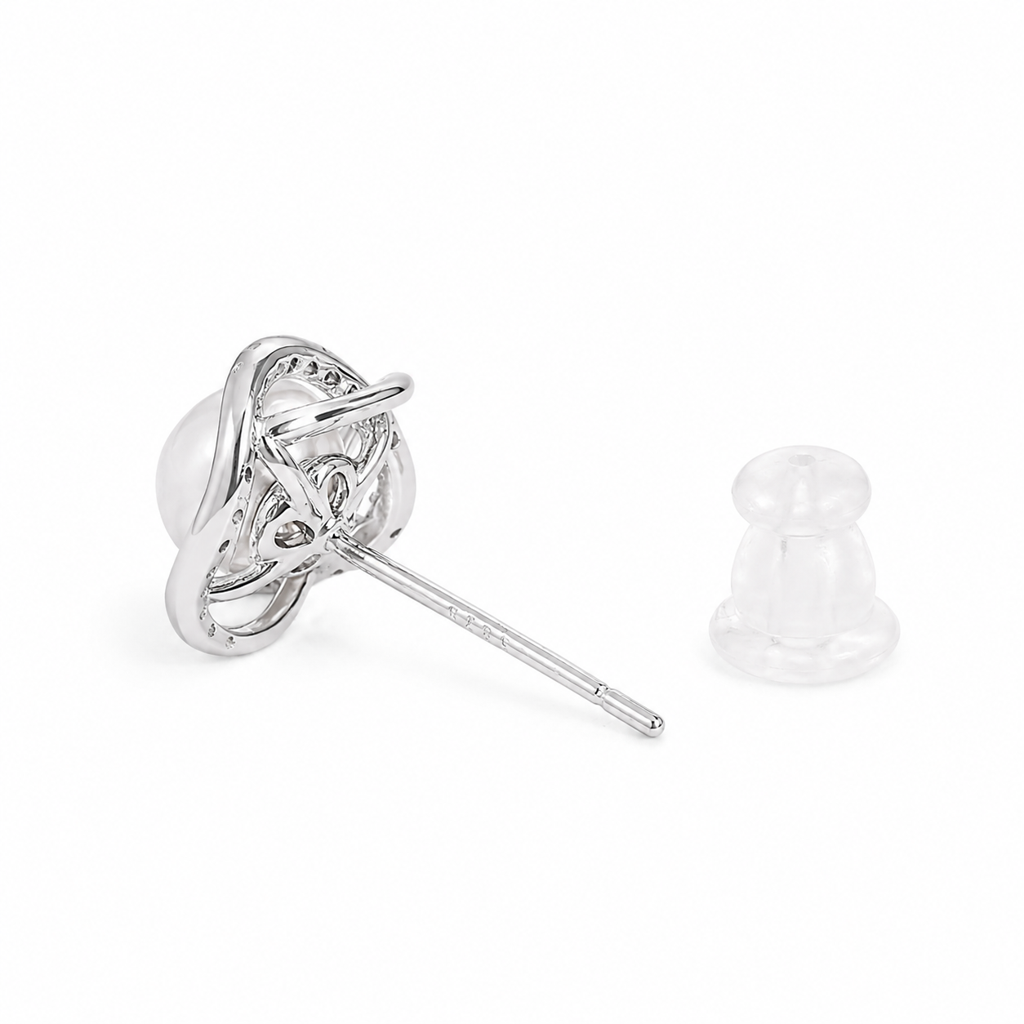 Silver Grace Loop Pearl Studs : WER00105