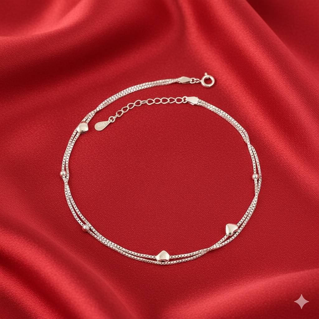 925 Pure Silver Heart Chain Anklet : AK1070