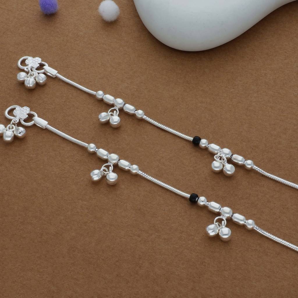 Tiny Taal Beaded Traditional 925 Silver Kid Anklet(1-2 Yrs) : KA-TU-RH-R-116-P