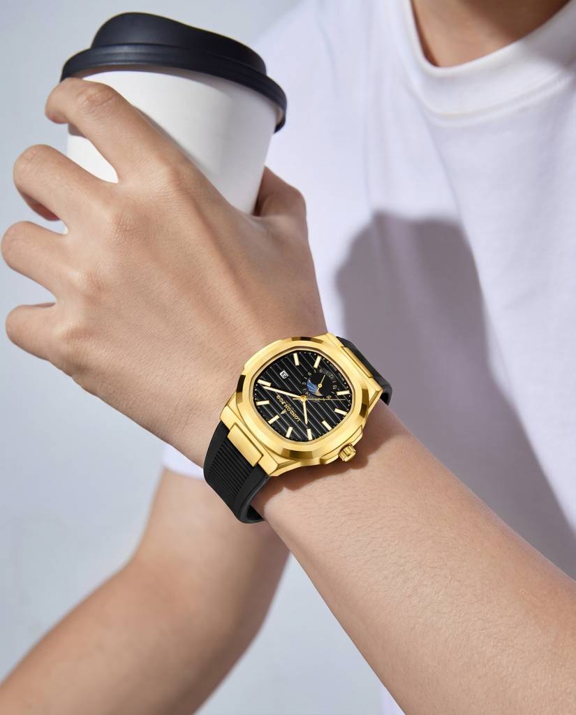 Greenwich Collection Analog Quartz Watch For Men With Textured Cushion-Shaped Dial, Date Display, 24-Hour Day-Ni : LFM10018-02