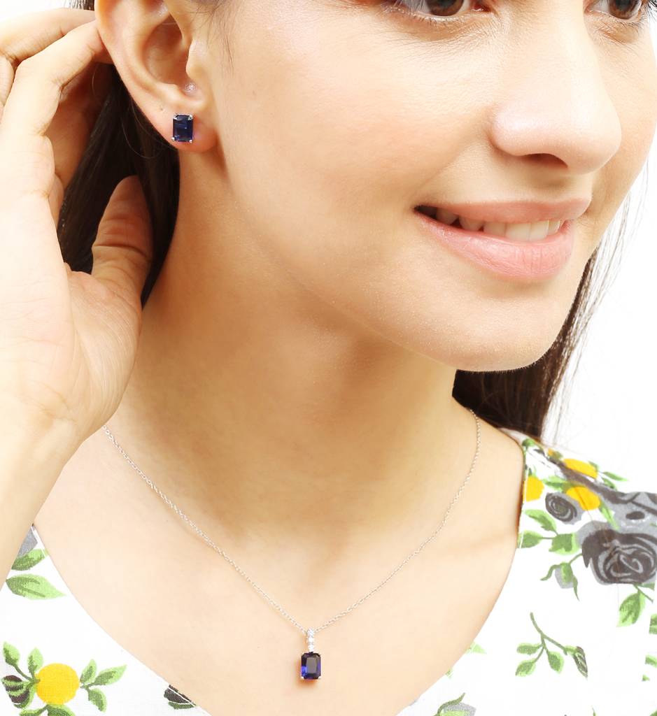 Iski Uski 925 Sterling Silver Mishi Sapphire Pendant Set With Earrings