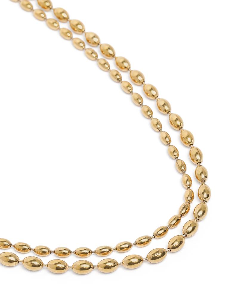 Golden Double Layer Oval Bead Chain Necklace : AVPE10062