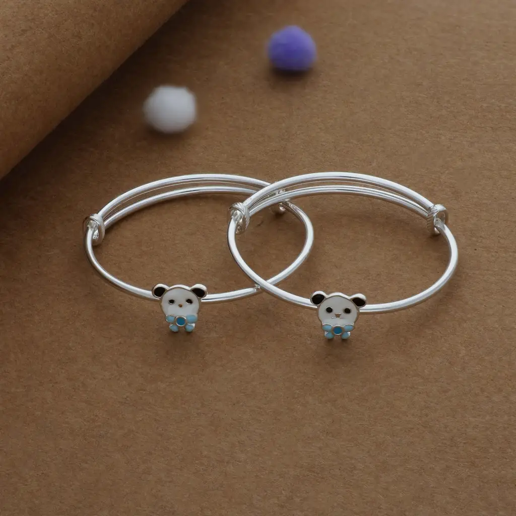Iyal Candy Bloom Cuffs Silver Kids Bangles (0-5 Years) | 925 Hallmark | Daily Wear Gift For Kids : KB-CC-RH-A-241-P