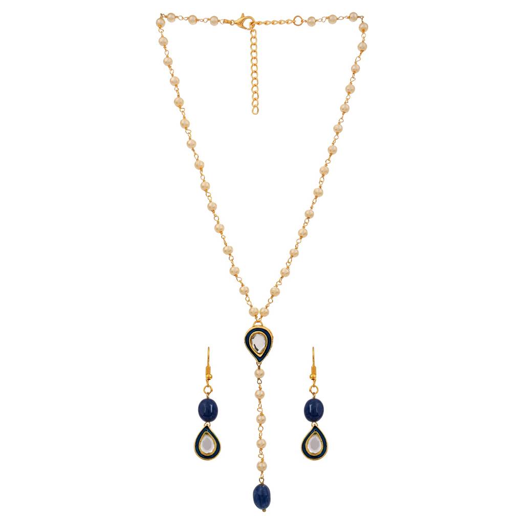 22Kt Gold-Plated Enamel Kundan Pearl Chain Set : PE10016