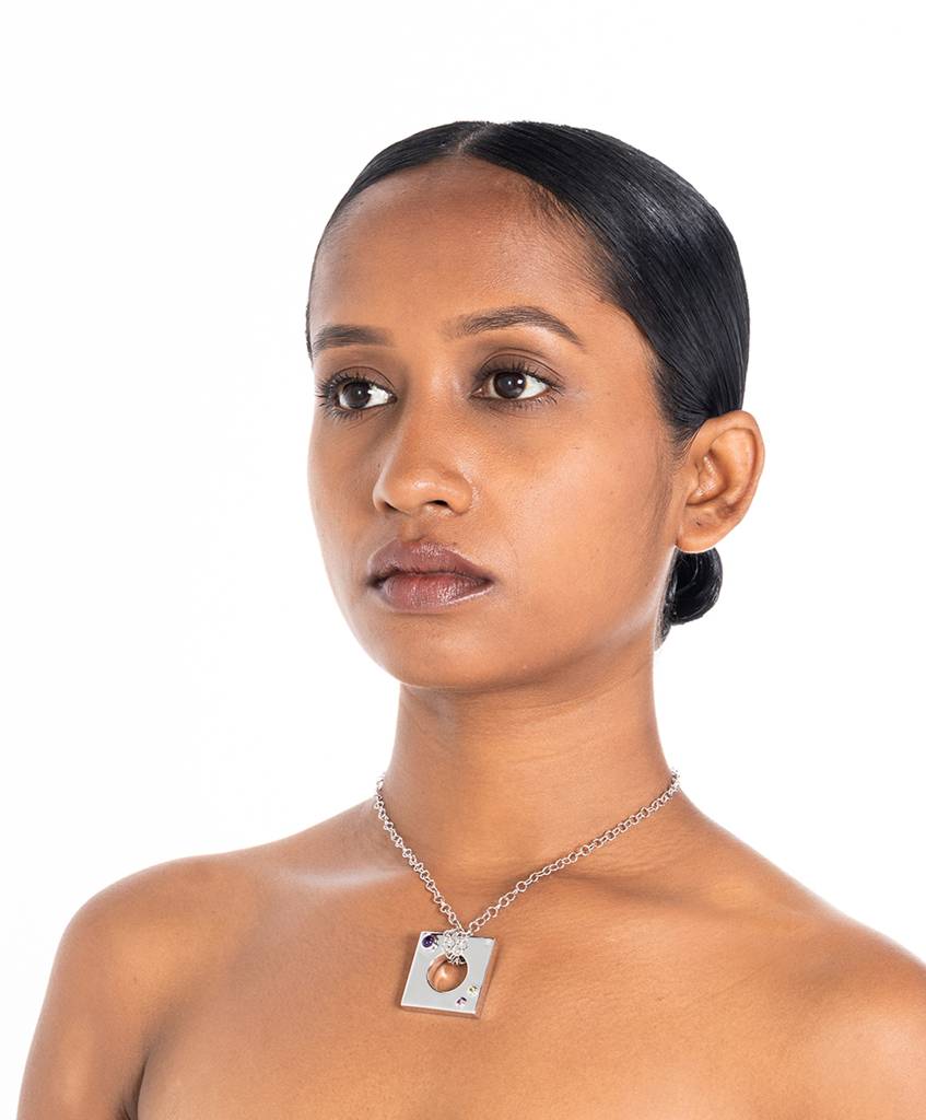 Edge Pendant Loopless With Gems Snake Chain : MM-EIS-EPLG-S