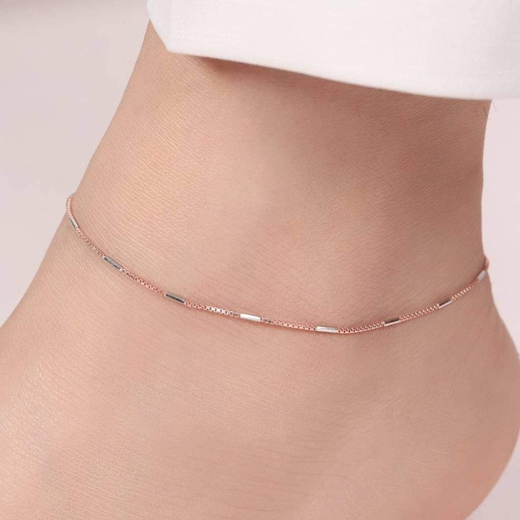 Dual Tone Elegance 925 Sterling Silver Anklet With Box Chain : ANK-60363-PAIR-RRG
