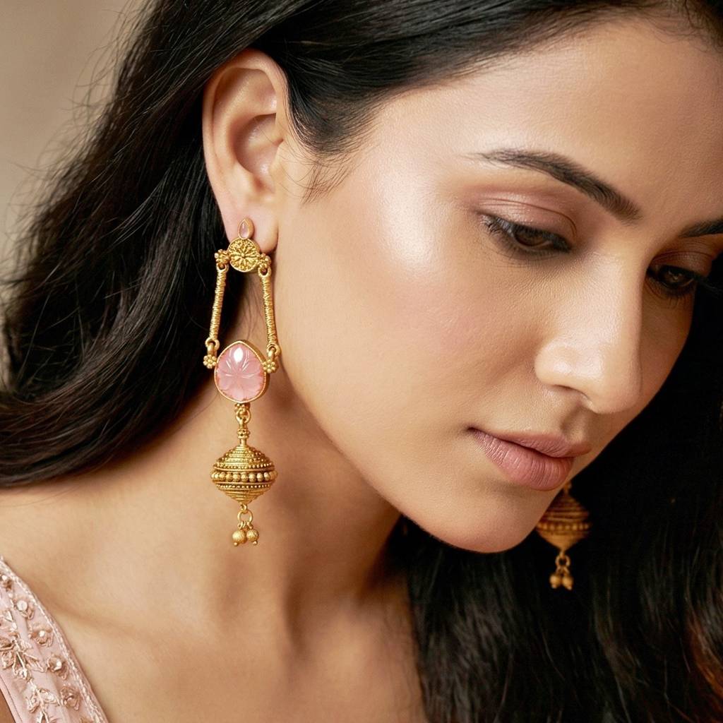 Trendy Celebrity Inspired Oxidised Stone Long Dangler Earrings : 370-KEG-13541-PK