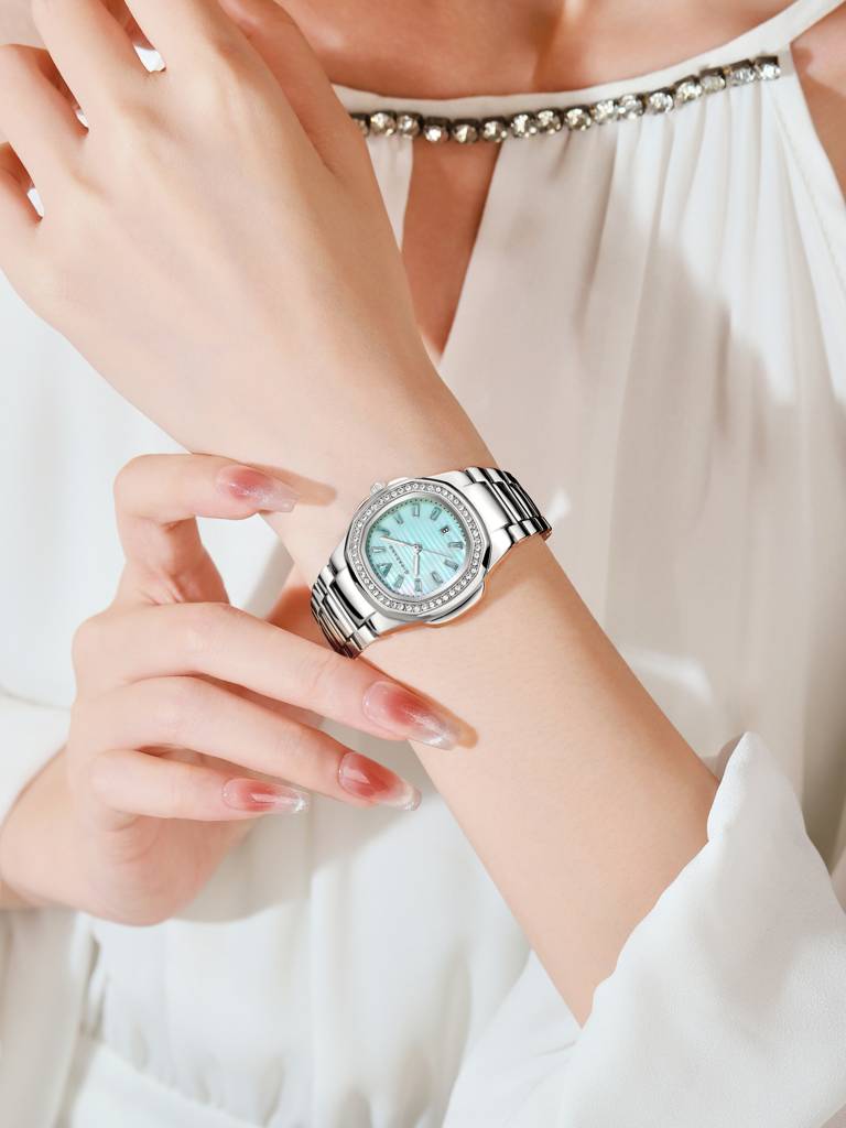 Giordano Luxury Watch For Women With Crystal Indices,Textured Dial, Stainless Steel Strap And Date Display : GZ-60116-11