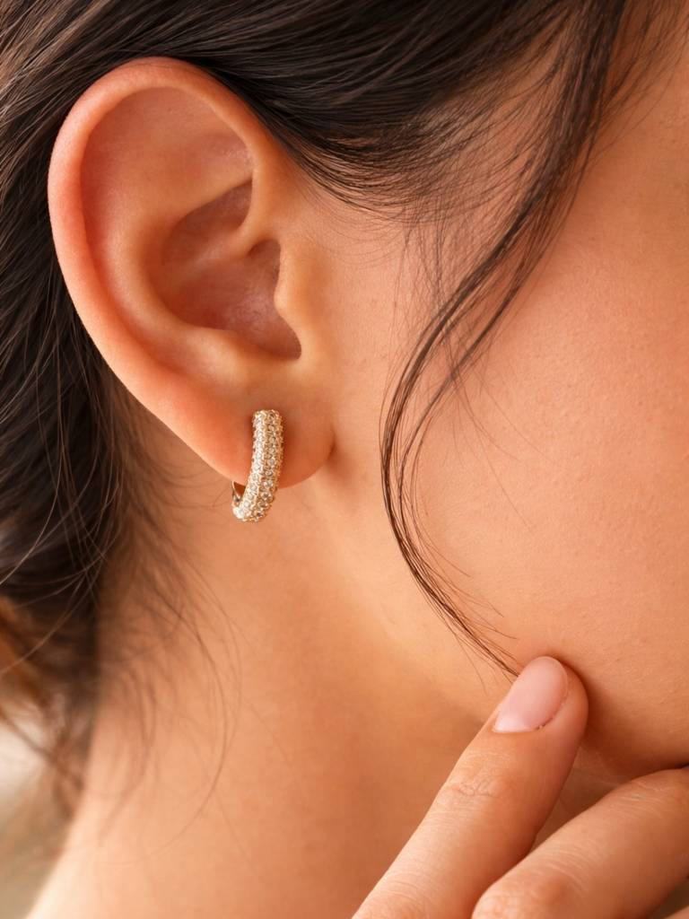 Nano Pavé Curve Hoop Earrings – 18K Rose Gold Cz Huggie Hoops : S925E781NSCH