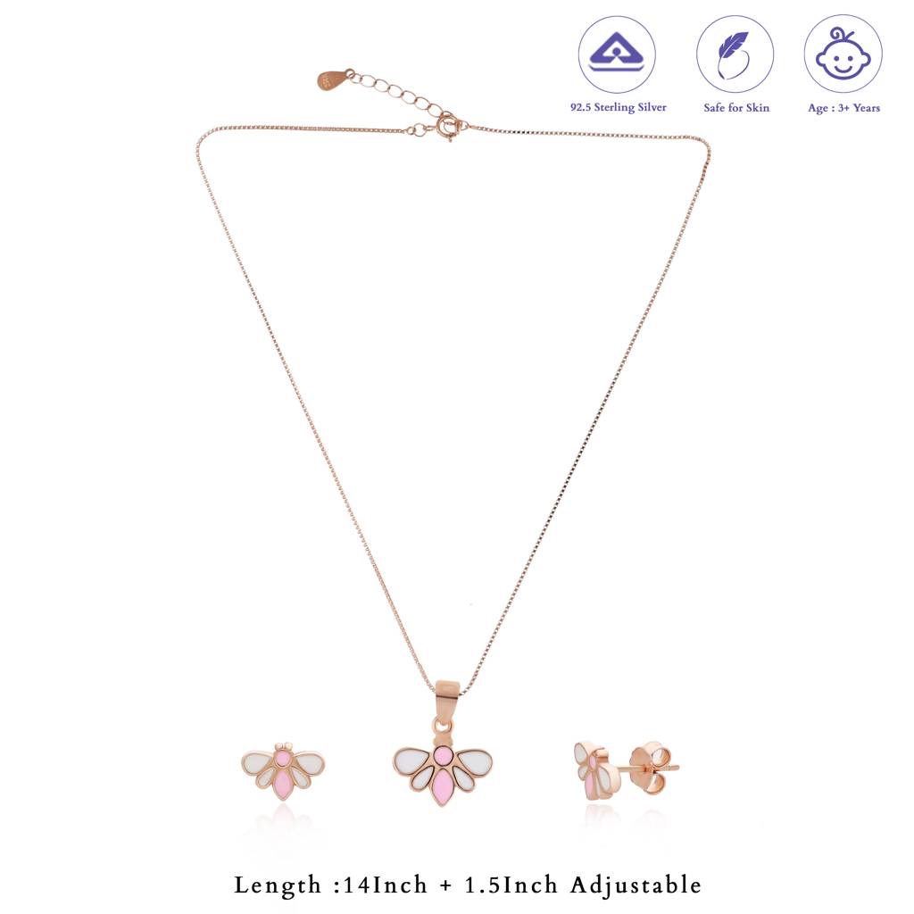 Tiny Honey Bee Rose Gold Polish 925 Silver Kids Chain Pendant (3+ Years) : KPT-20