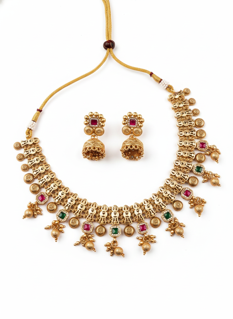 Rajwadi Bandhai Necklace Set : B20MULTI