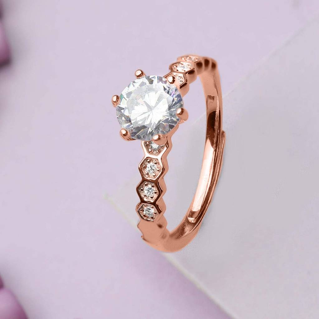 The Princess Solitaire Rose Gold Plated 925 Sterling Silver Ring : RNG-40025-RG