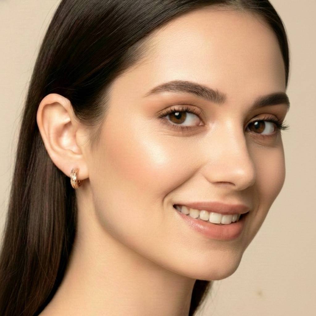 Rose Gold Plated Hoop Huggie Earrings Stylish Design Fashion Jewellery For Men & Women : PX9E66C