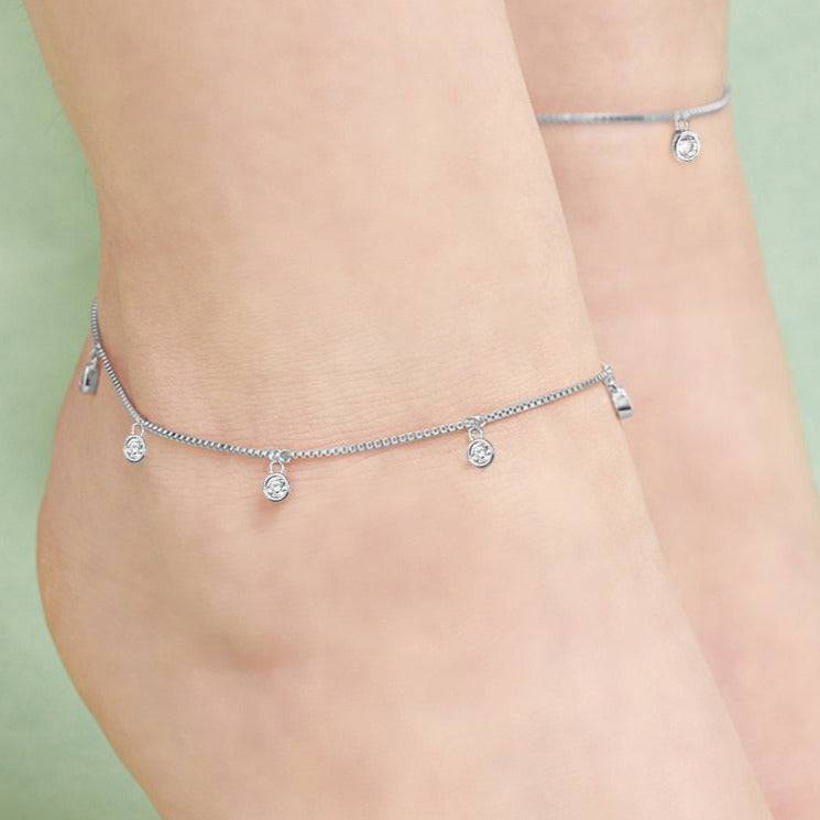 Pretty Delicate Drops 925 Silver Anklets : ANK-60031-PAIR