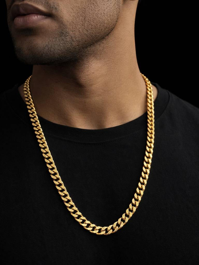 18K Gold Cuban Link Chain For Men – 8Mm Stainless Steel Necklace 24 Inch : MATC713GCRS