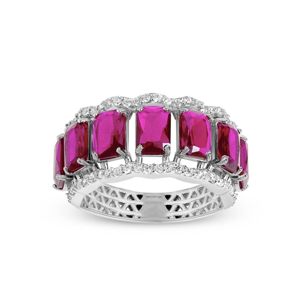 Ruby Eternity Silver Diamond Ring : R026-WH-S-11