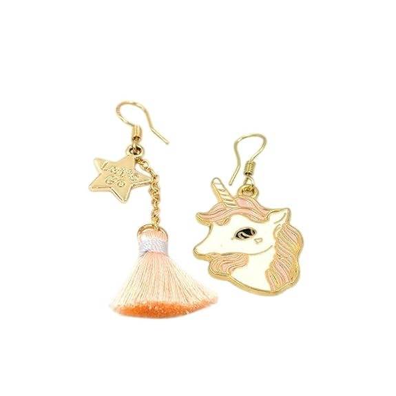 Gold Plated Peach Unicorn And Star Charm Earrings : HSPS60MB0301
