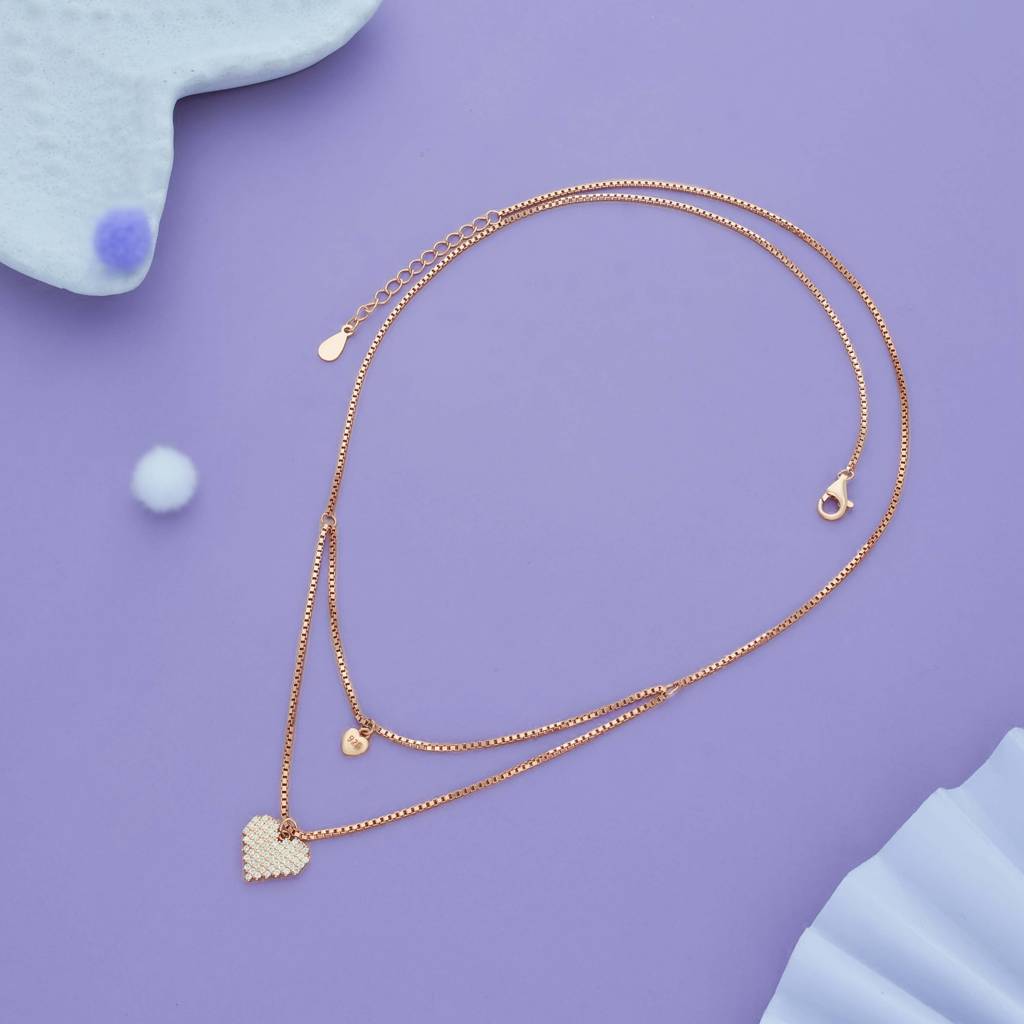 Iyal Sweet Symphony Hearts Charm Silver Necklace | 925 Hallmark | Rose Gold Polish | Ideal Valentine’S Day  : WN-CP-RG-U-112-S