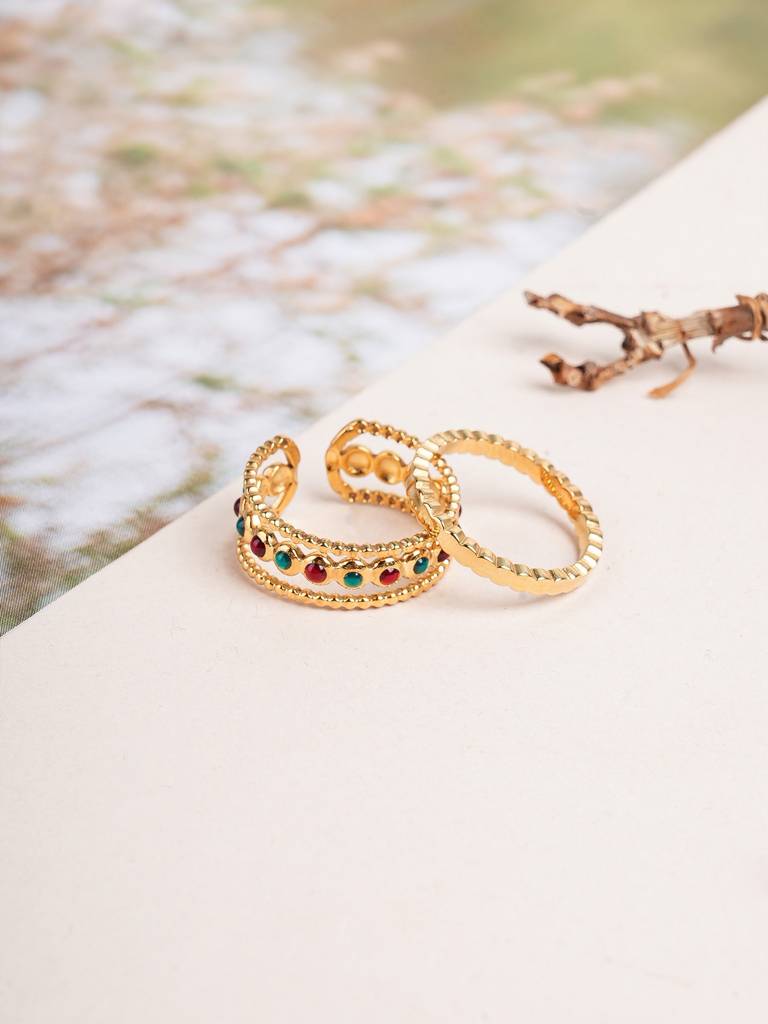 Palmonas Heart Enamel Ring Set For Women - Waterproof & Anti-Tarnish : RG-SET-003