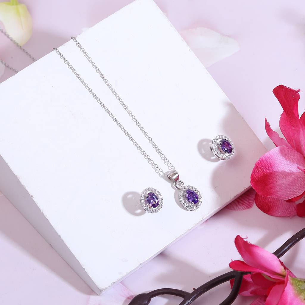 Iski Uski 925 Sterling Silver Maitri Amethyst Pendant Set