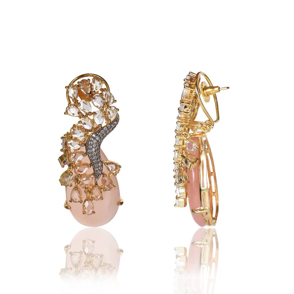 Pink Chalcedony And Zircon Dangler Earrings