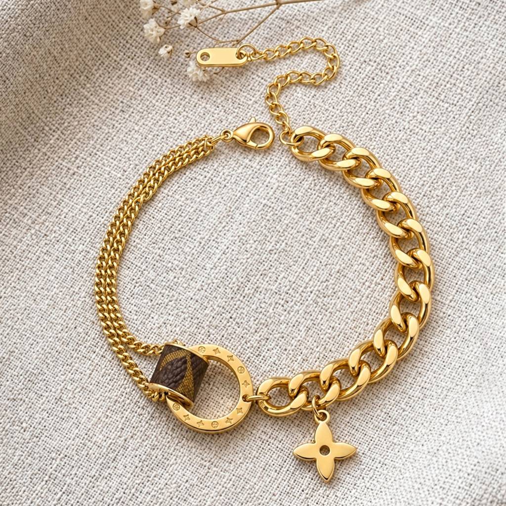Designer Link Chain Charm Gold Bracelet Anti-Tarnish For Women : HSPS60MB1899