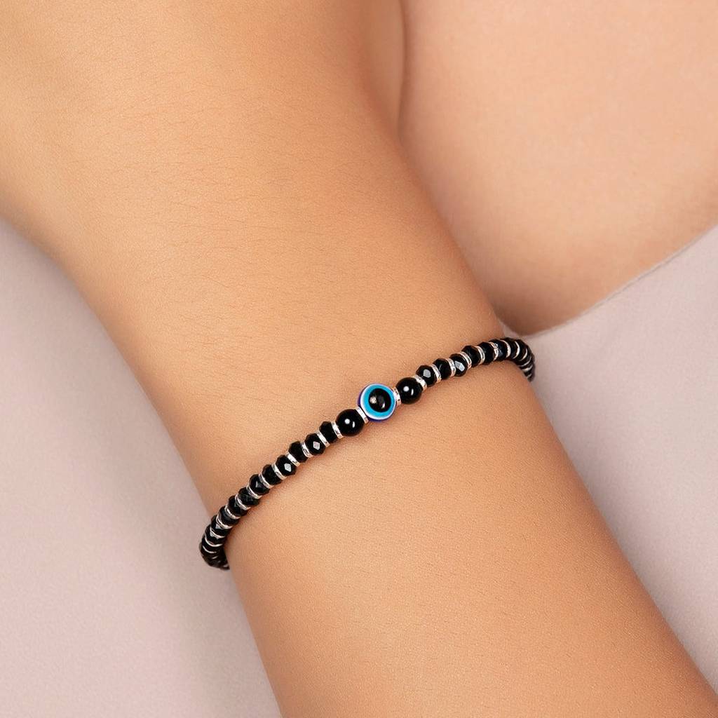 Beaded Evil Eye 925 Sterling Silver Bracelet : BR-80125