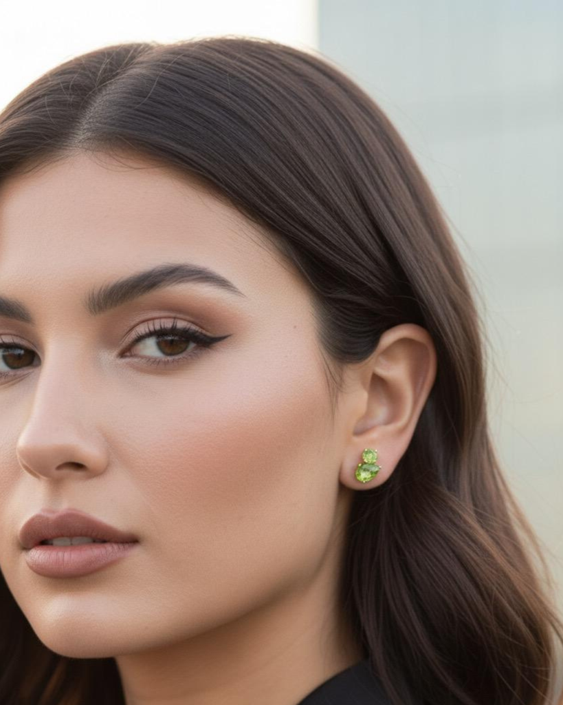 Peridot Duo Cluster Studs( Gem Stone And 925 Silver Jewellery) : sis9