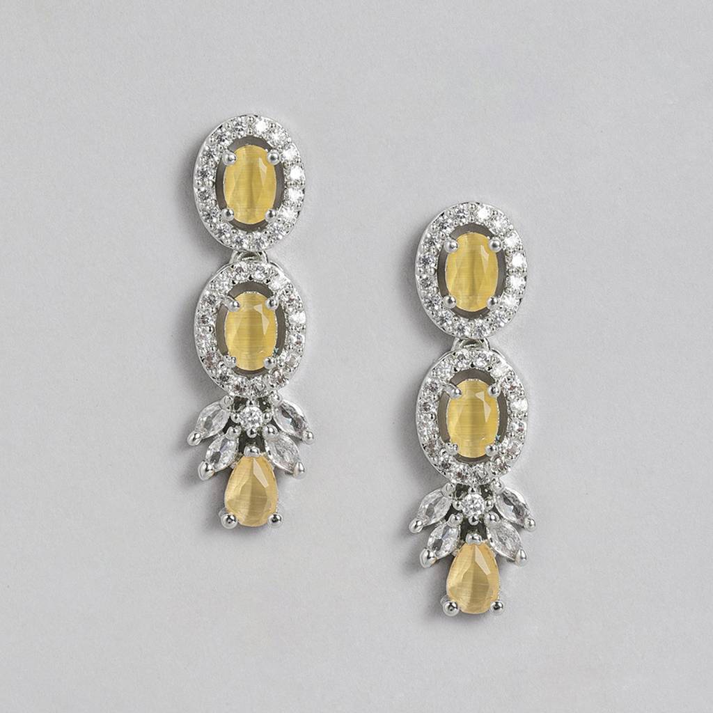 Estele Rhodium Plated Cz Exquisite Necklace Set With Mint Yellow Stones For Women : AD-701-IR-MYNKER