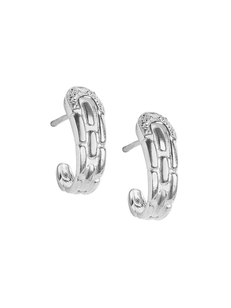 925 Sterling Silver Rhodium Plated Cz Interlock Chain Half Hoop Earring : SILE603