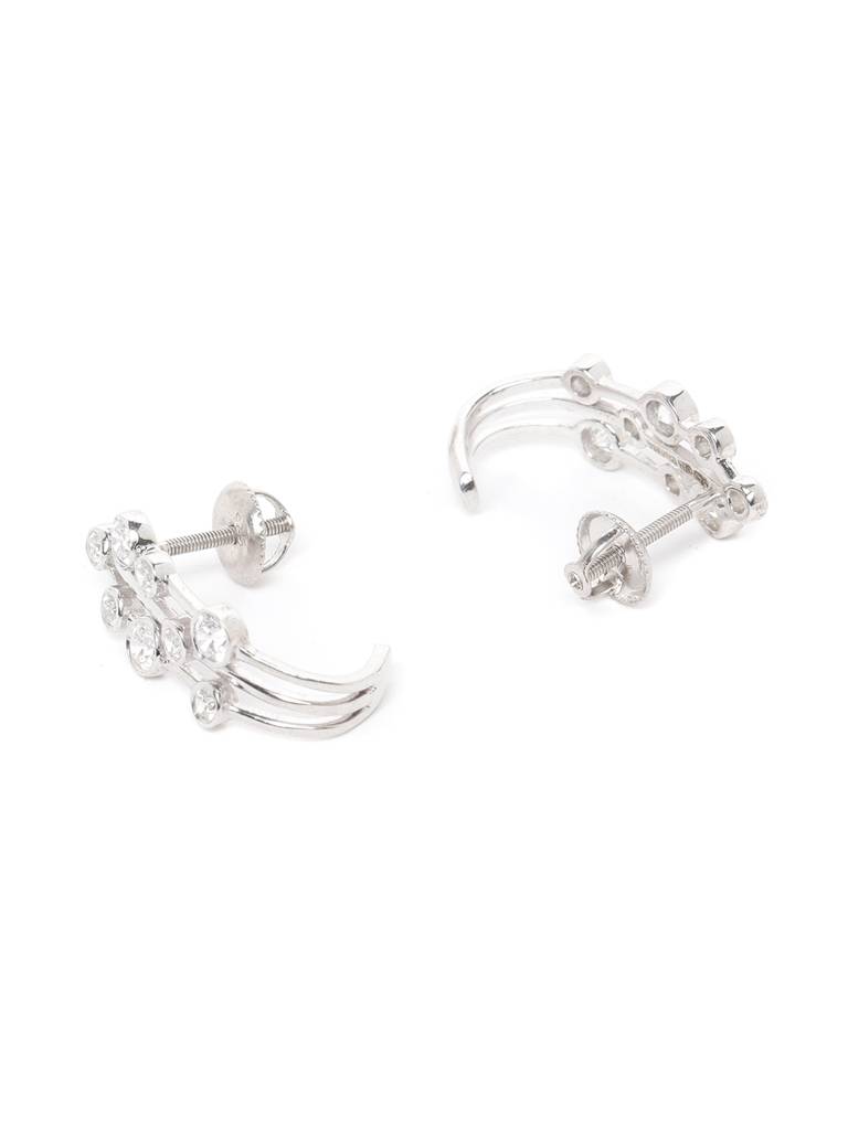 925 Sterling Silver Swiss Zirconia Hoop Juno Earring With Screw Back Gift For Women And Girls : CSWZHDE30