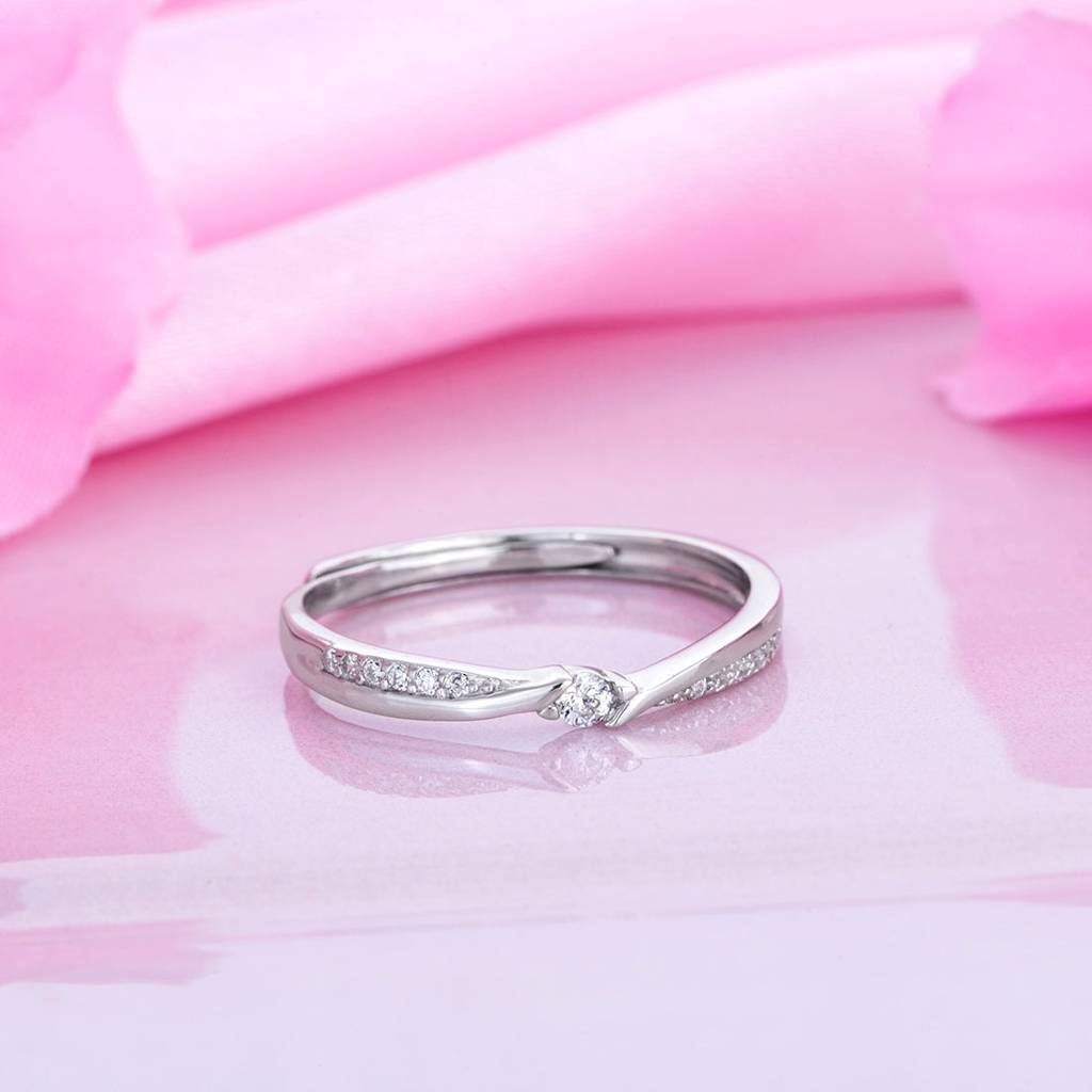 Minimal Cz Studded 925 Sterling Silver Women Ring (Adjustable) : RNG-40108