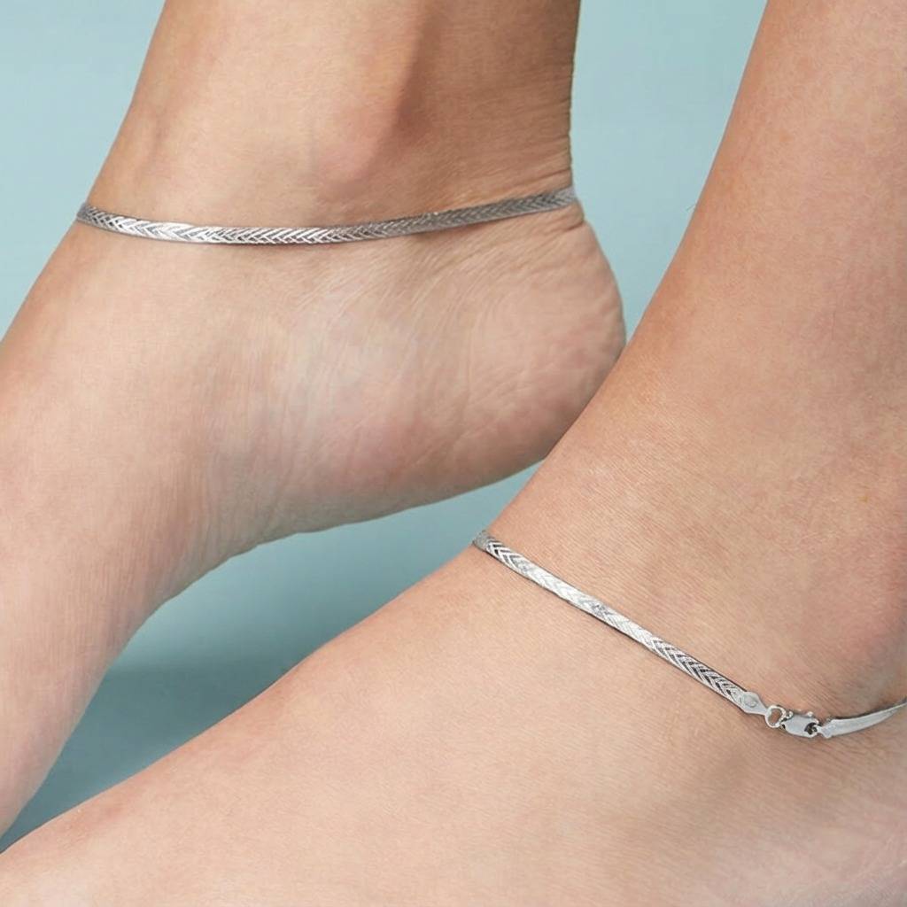 Silver Weave 925 Sterling Silver Women'S Anklet : ANK-60051-PAIR-R