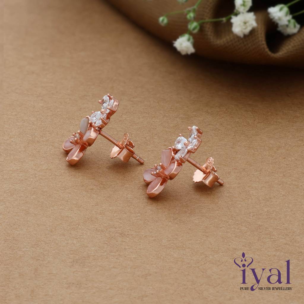 Two Step Flower Rose Gold Polish 925 Silver Stud : ES-3