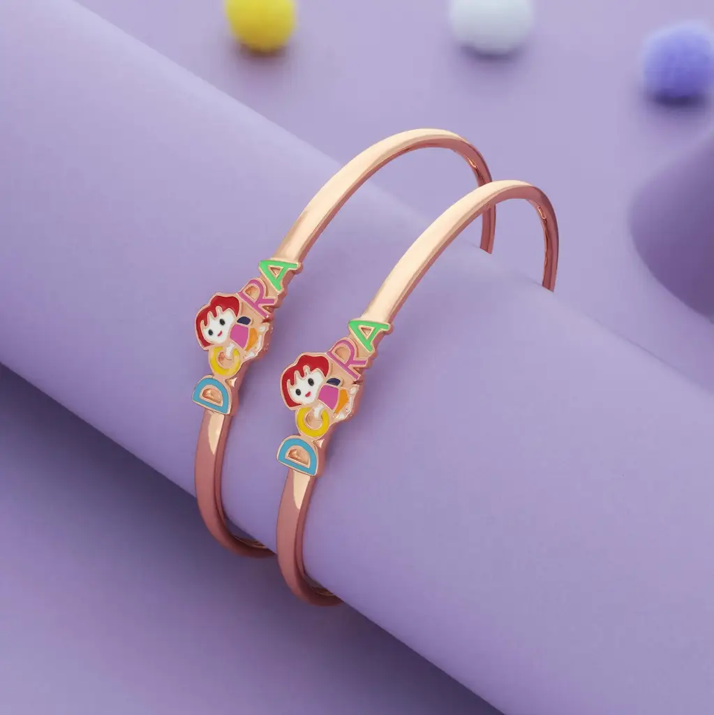 Iyal Dora Duo 18K Rose Gold Polish Silver Kids Bangles (0-5 Yrs) : KB-CC-RG-U-175-S