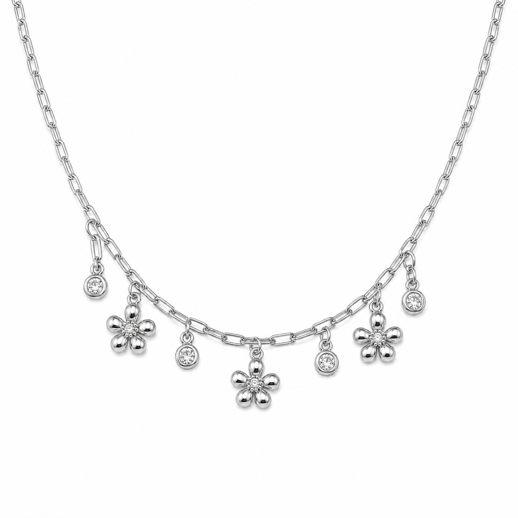 Silver Floral Charm Anklet : AN03541