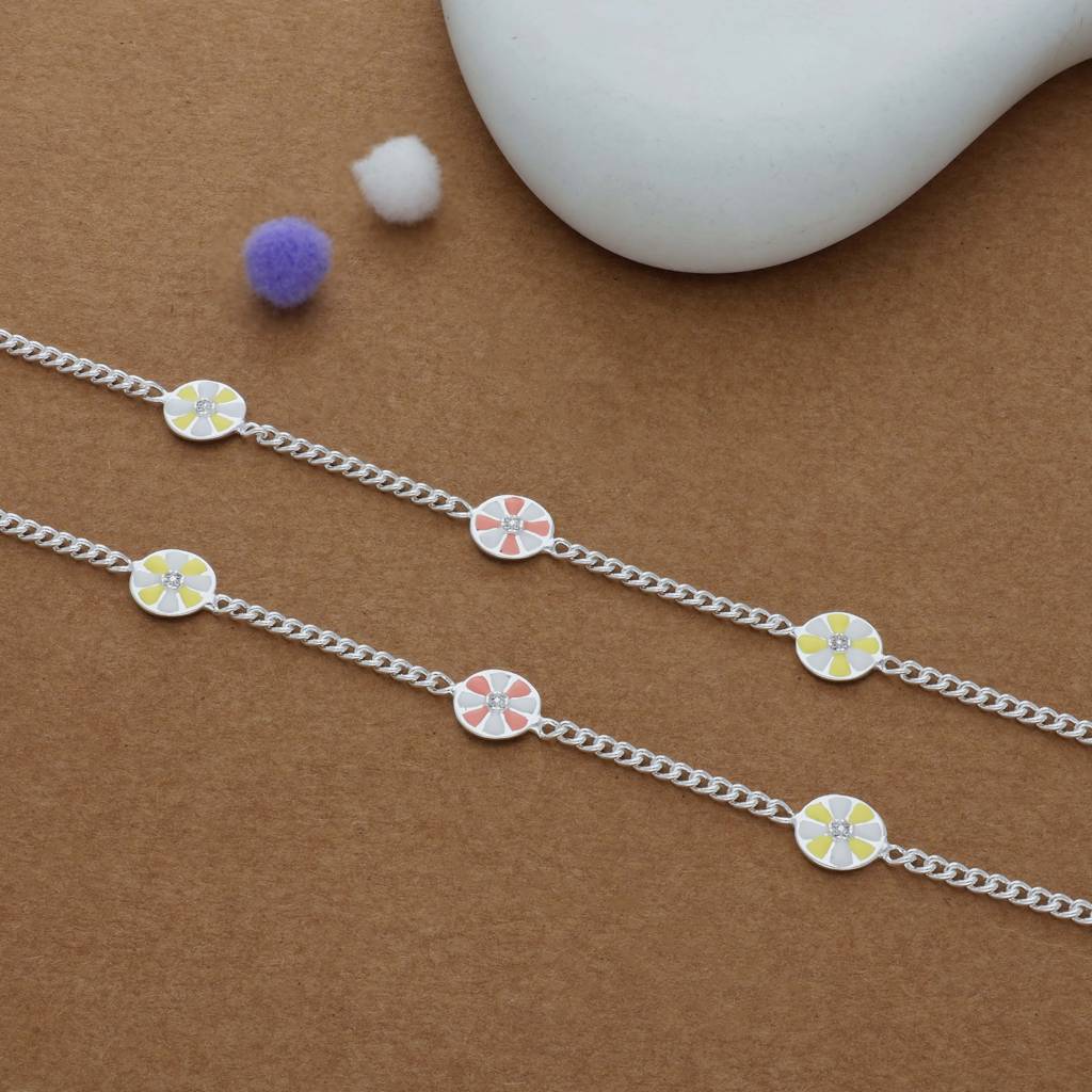 Sunny Bloom 925 Silver Kid Anklet (4-6 Yrs) : KA-KC-RH-R-160-P