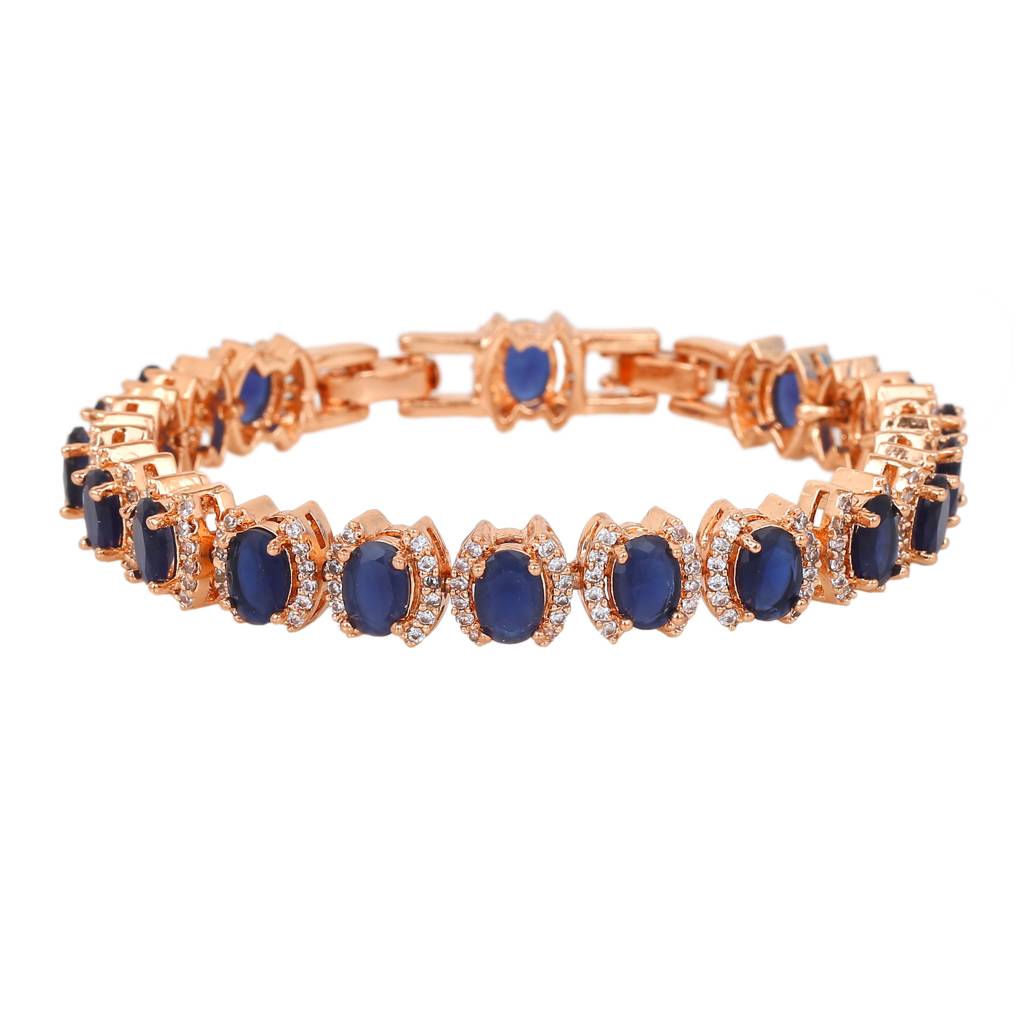Estele Rosegold Plated Ravishing Oval Designer Charm Bracelet With Blue American Diamonds For Women : AD-055-RG-BLBR