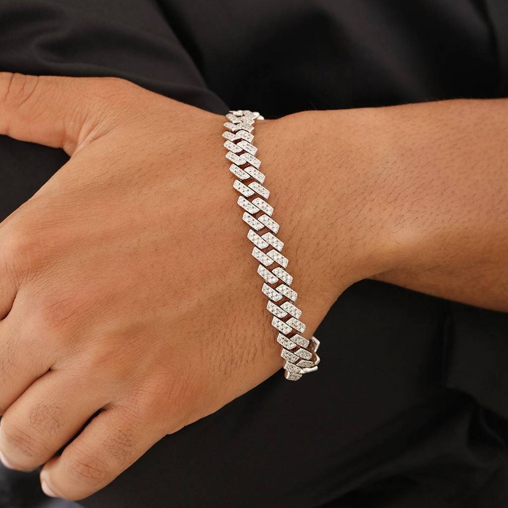 Brilliant Shine Rhodium Plated 925 Sterling Silver Men'S Bracelet : BR-80401-R