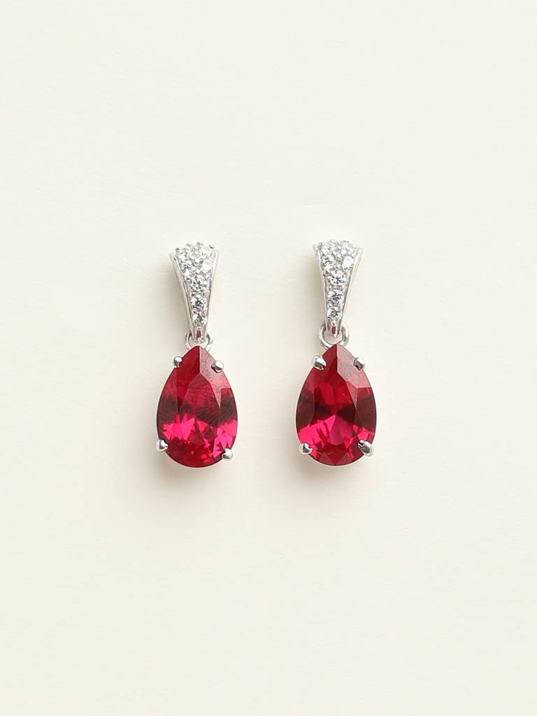 92.5 Sterling Silver Rhodium Plated Swiss Zirconia Blood Red Tear Drop Earrings With Screw Back Gift For Women  : CSCLRE4PR_RU