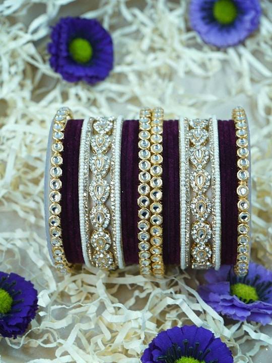 Traditional Velvet Bangles Set For Women : HB-28-24-WINE