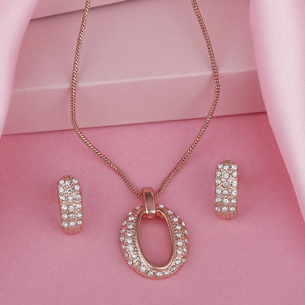 Estele Rose Gold Plated Beautiful Designer Pendant Set With Crystals For Women