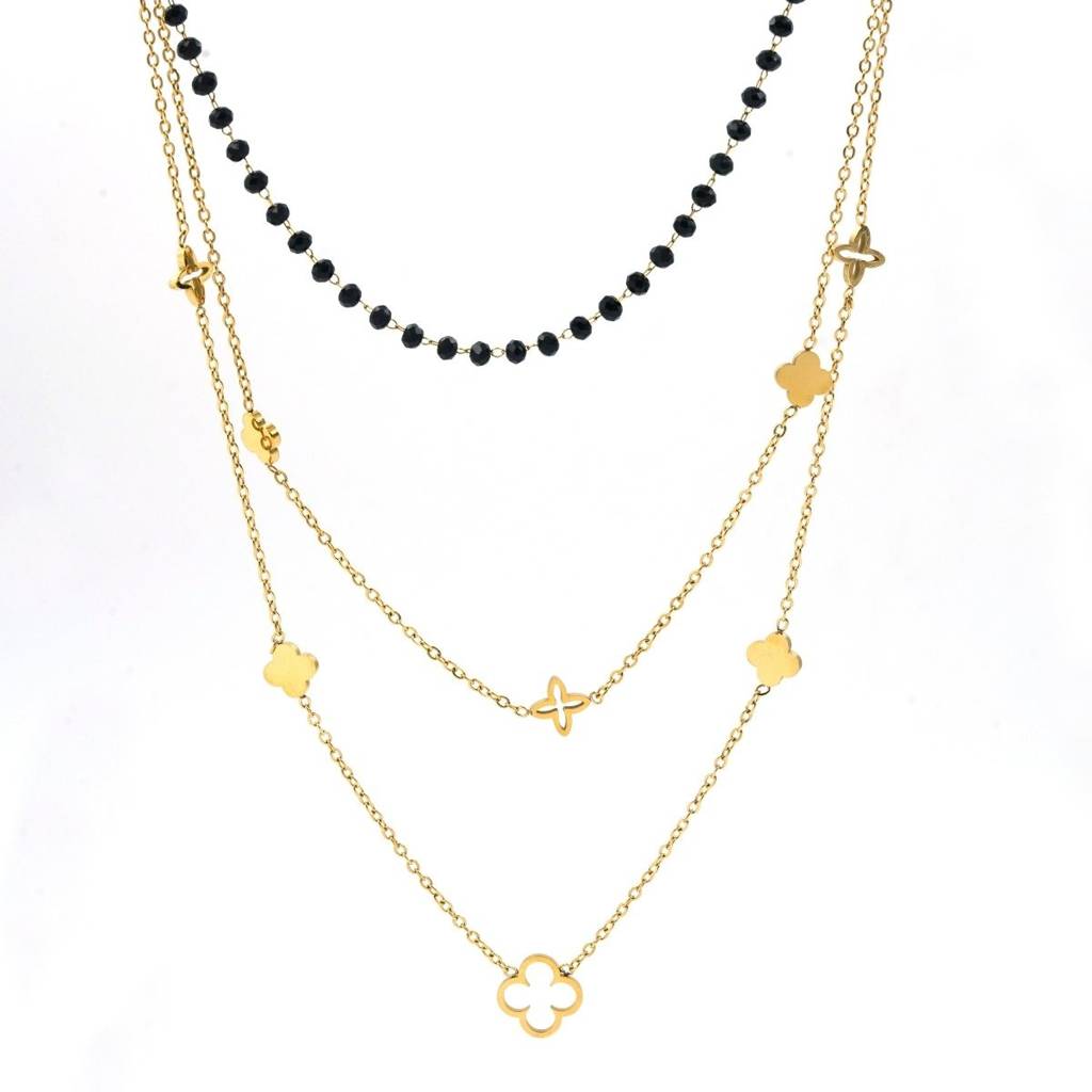 Gold Plated Elegant Clover And Bead Layered Necklace For Women & Girls : HSPS60MB0217