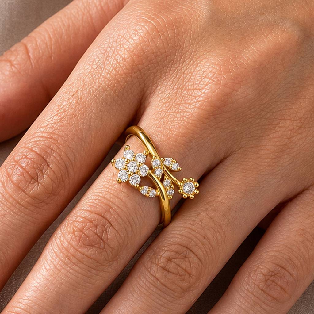 Elegant Floral Vine Gold Anti-Tarnish Ring For Women : HSPS60MB1850