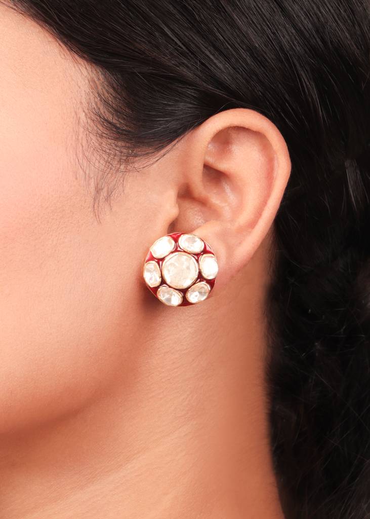 Moissanite Polki Meena Earrings : PJ94